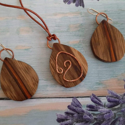 African Walnut and Copper Earrings and Necklace Set