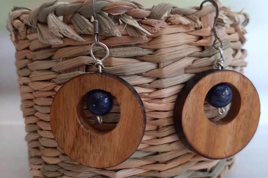 Canary Wood and Lapis Earrings
