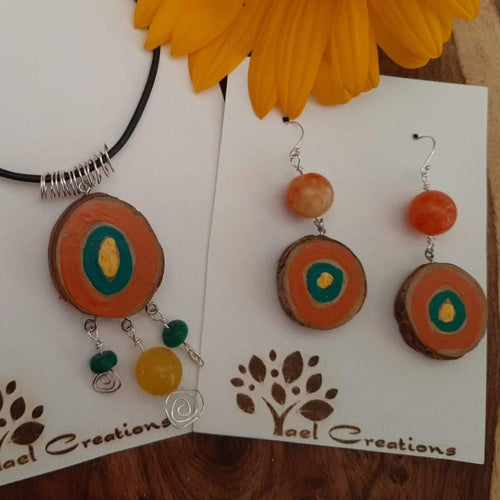 Colorful Orange and Turquoise Necklace and Earring Set