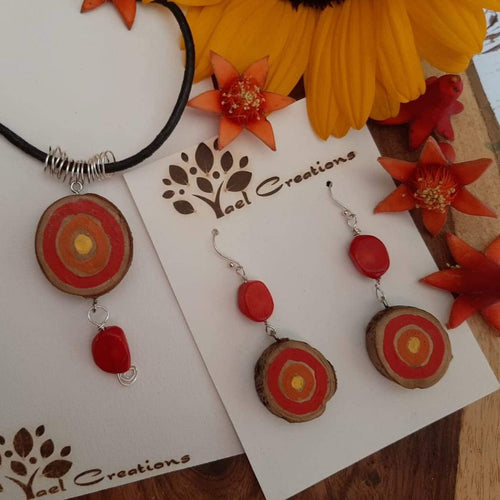Colorful Red and Orange Necklace and Earring Set