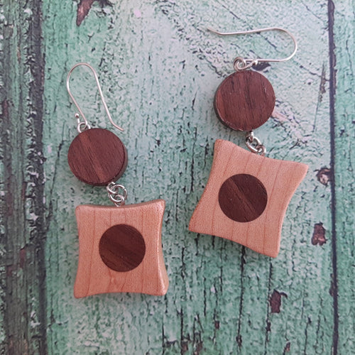 Maple and Walnut Inlaid Wood Earrings