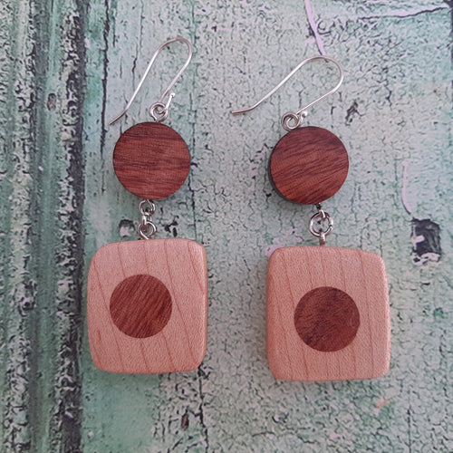 Maple and Mahogany Inlaid Wood Earrings