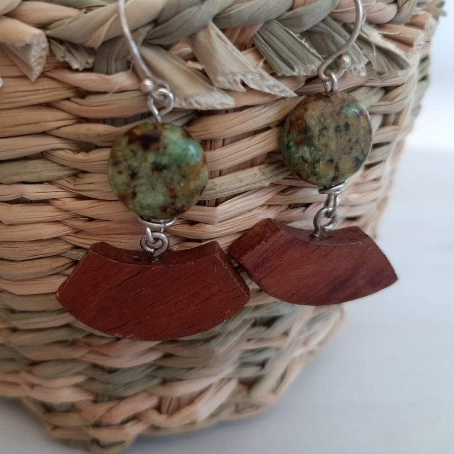 Padauk Wood and Turquoise earrings