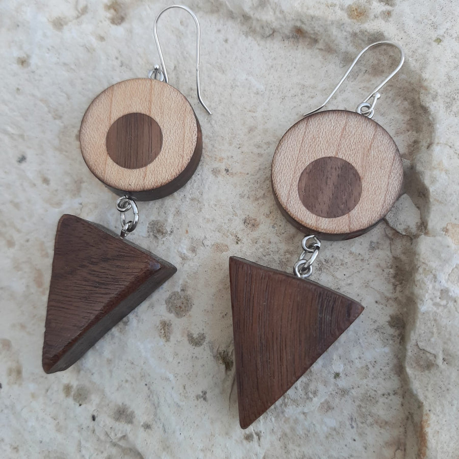 Maple and Walnut Inlaid Wood Earrings and Necklace set