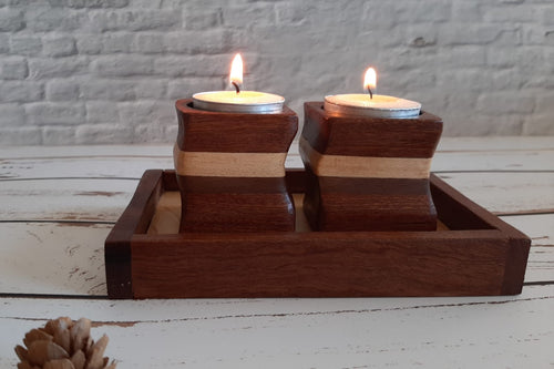 Wavy layered wooden candlesticks