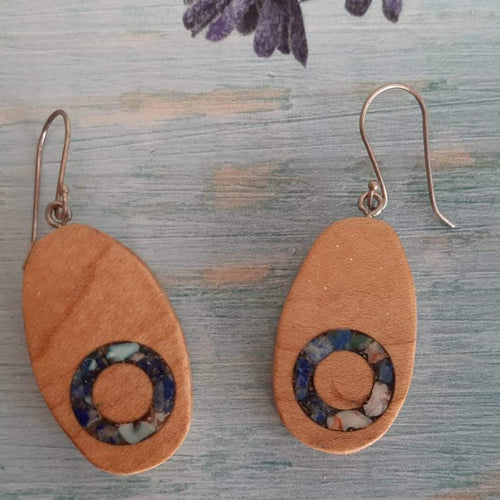 Maple  wood and Lapis Lazuli Earrings