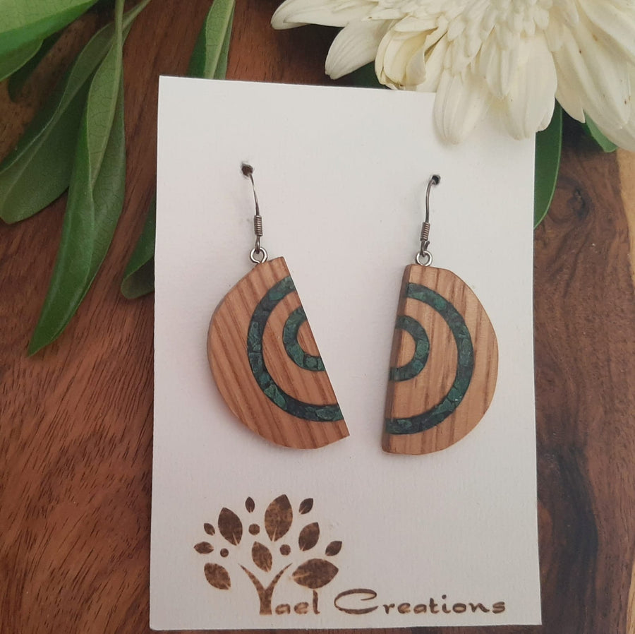 Oak Earrings with Inlaid Eilat Stone