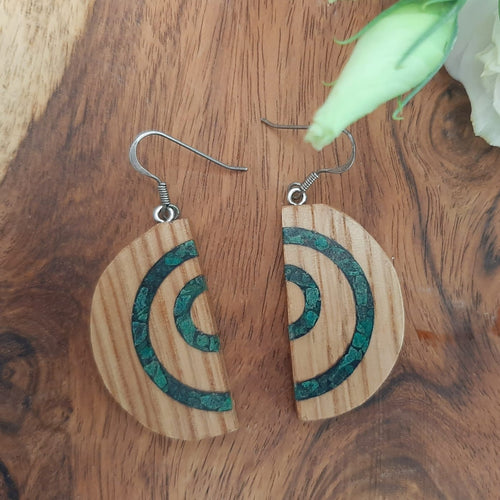 Oak Earrings with Inlaid Eilat Stone