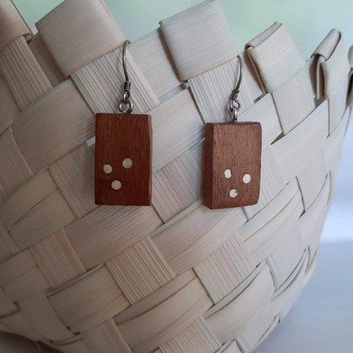 Small reclaimed wood earrings inlaid with silver