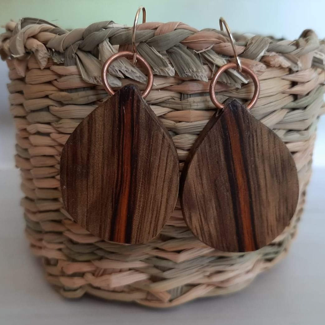 African Walnut and Copper Earrings and Necklace Set