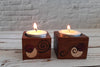 Mahogany candle holders with inlaid wood