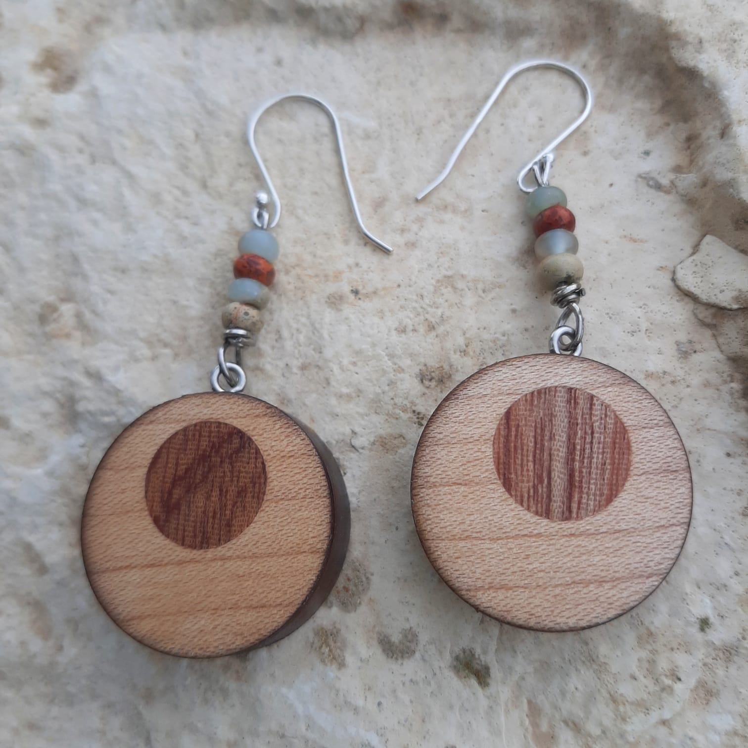 Maple and Mahogany Inlaid Wood Earrings