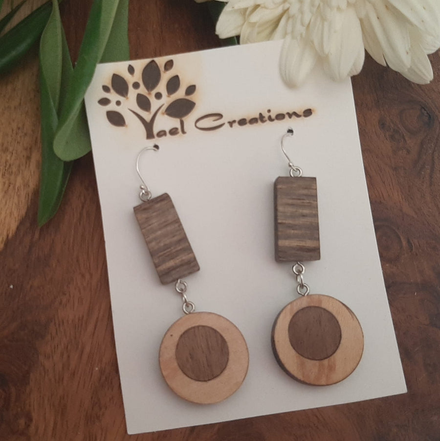 Maple, Walnut and African Walnut Geometric Earrings