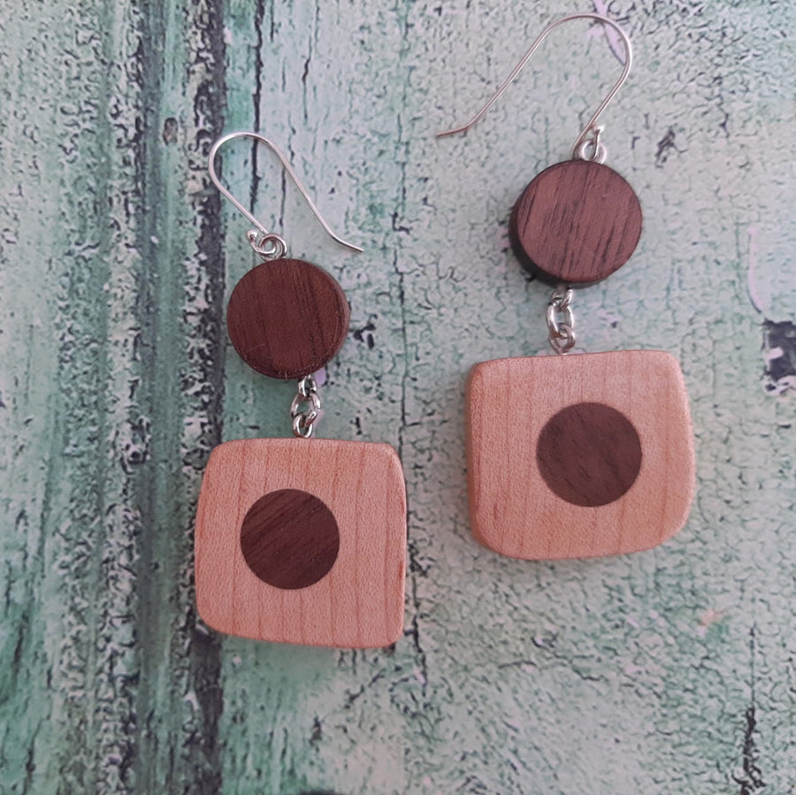 Maple and Walnut Inlaid Wood Earrings