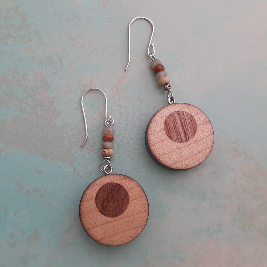 Maple and Mahogany Inlaid Wood Earrings