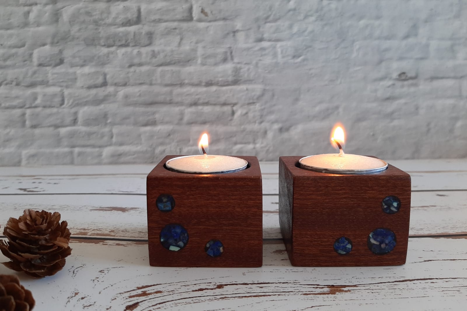 Mahogany and Lapis candlesticks