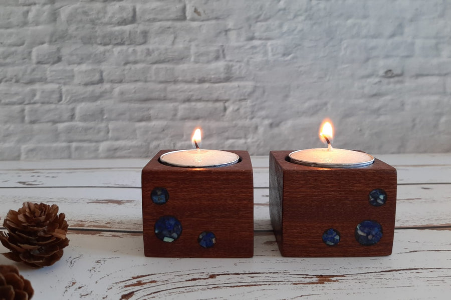 Mahogany and Lapis candlesticks