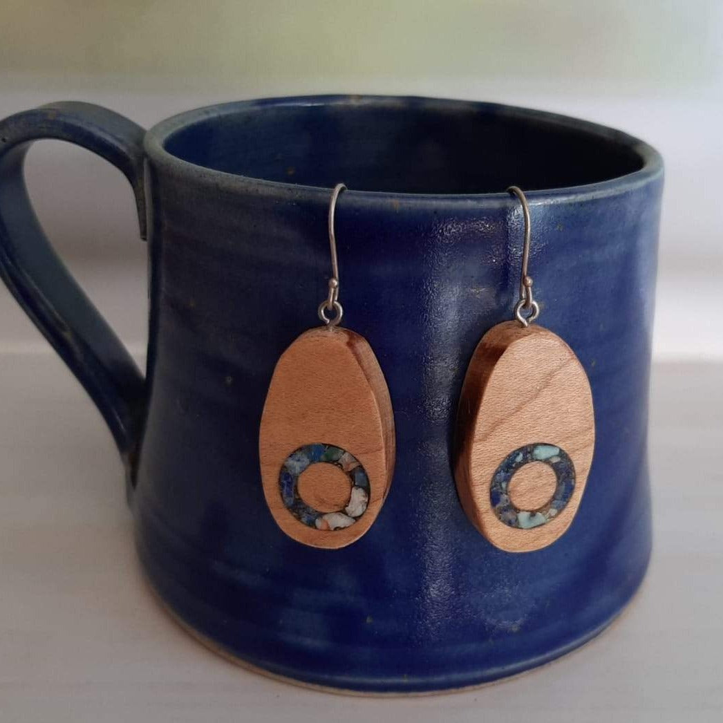 Maple  wood and Lapis Lazuli Earrings