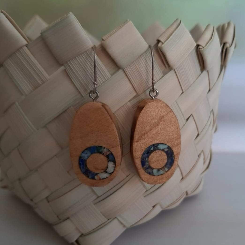 Maple  wood and Lapis Lazuli Earrings