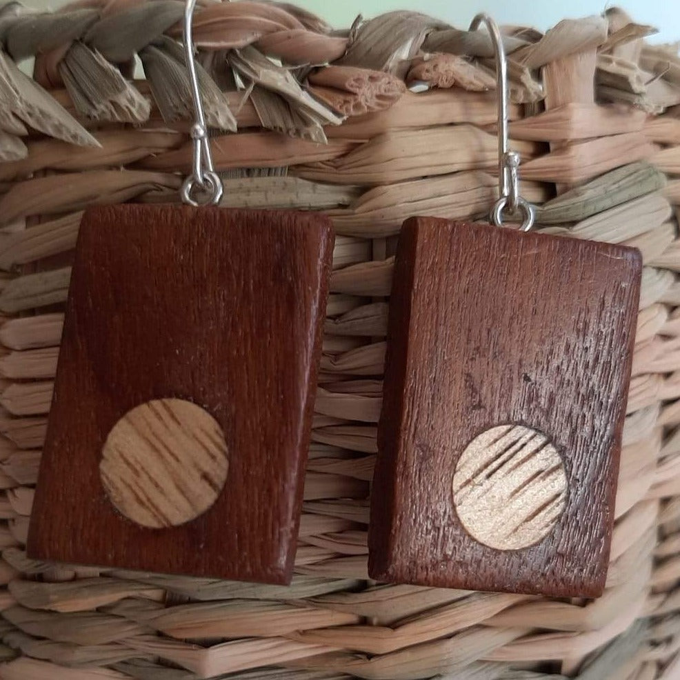 Reclaimed  minimalist rectangular hard wood earrings